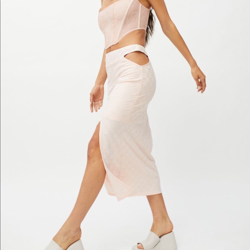 UO Delia V Strap Knit Midi Skirt